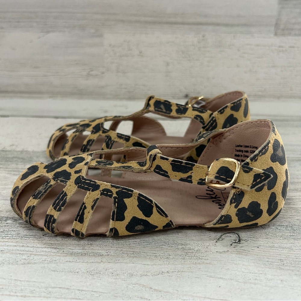 MONKEY FEET Black Tan Leopard Print Sandals NEW 3-4Y